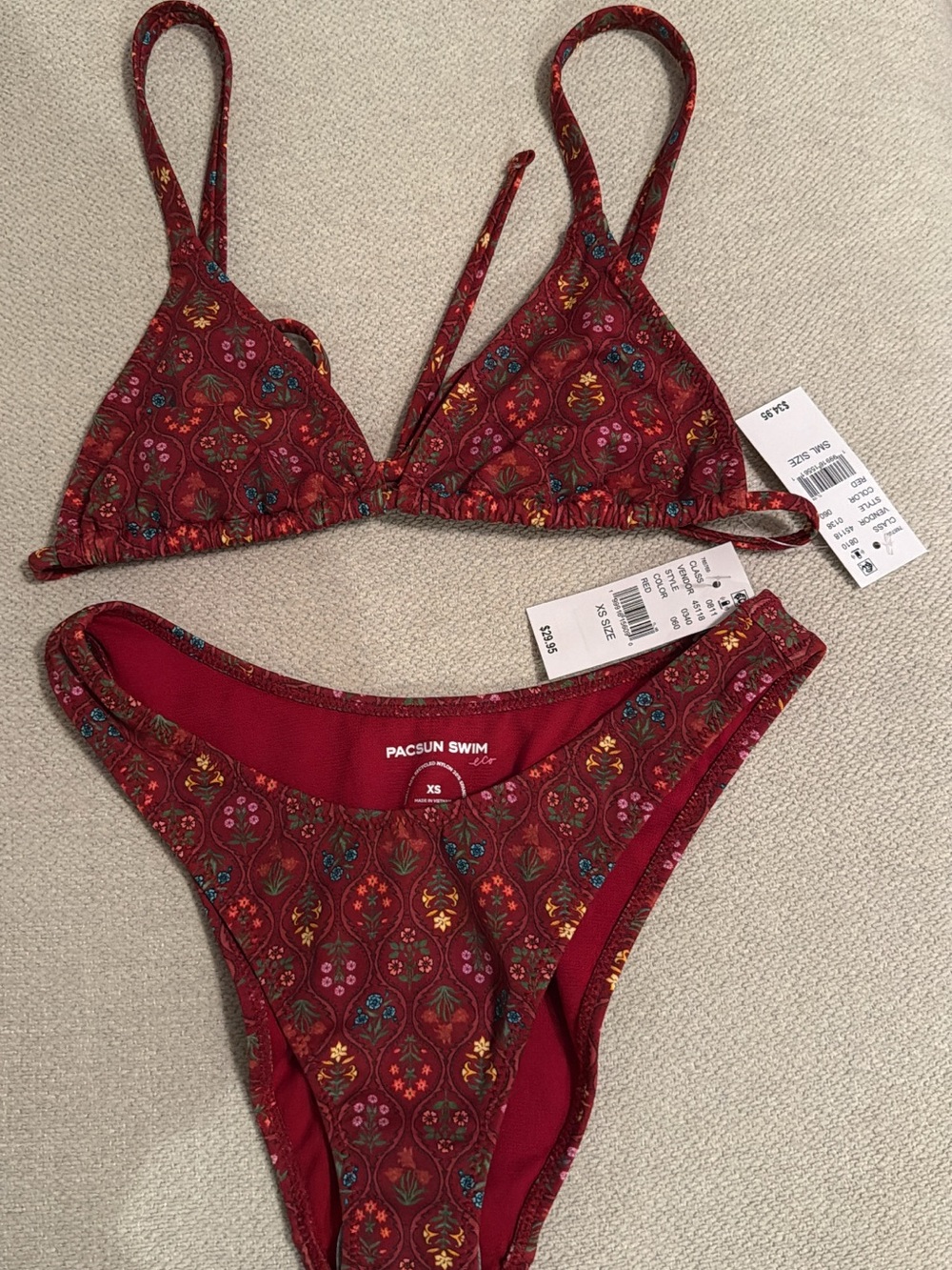 PacSun Floral-Print Maroon Triangle Bikini Set